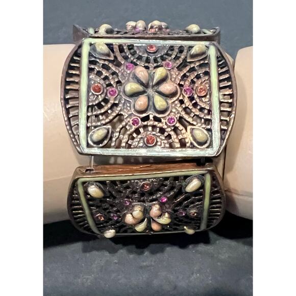 Vintage Signed Joan Rivers Marrakesh Copper Toned Pink Stones Stretch Bracelet - Picture 4 of 8
